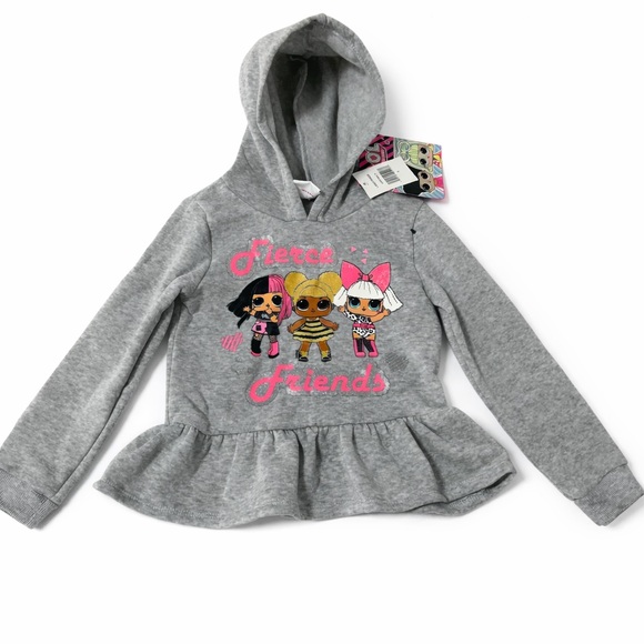 L.O.L. Surprise! Other - LOL Surprise Girls Hoodie Peplum Top Size 5T Gray Fierce Friends NWT